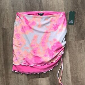 Wild fable mesh ruched side lettuce hem colourful skirt size small pink stretchy
